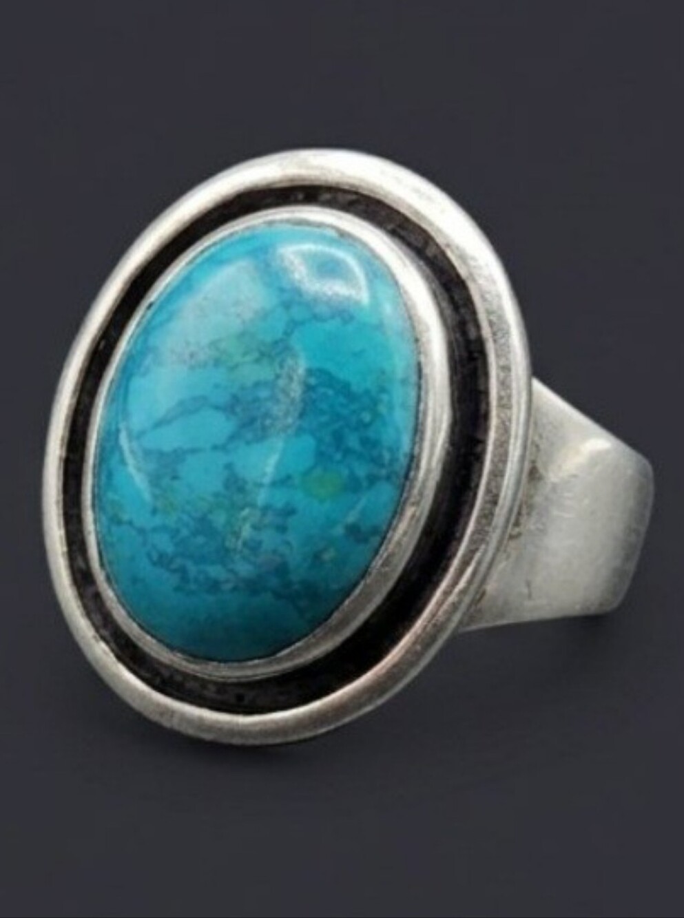 Vintage Navajo Sterling Silver Turquoise Ring by Ted OTT – Size 8.5 Southwestern